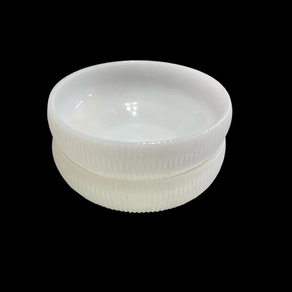 Vintage E.O. Brody Milk Glass Ribbed Bowls Pair MCM Cleveland USA 6.25